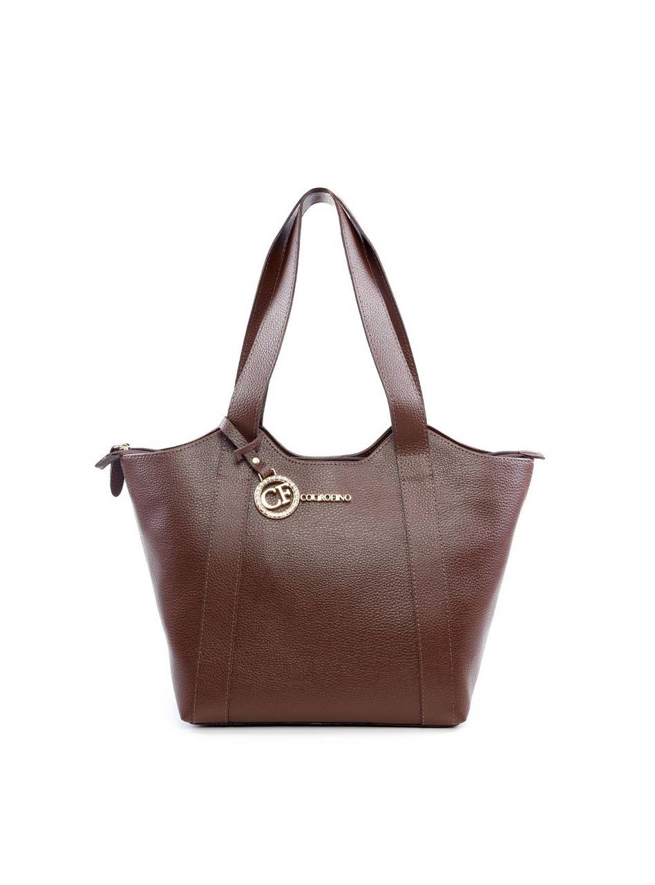 Bolsa Tote Tiracolo Ondulada com Bag Charm - Cacau BSI-6109 - CA