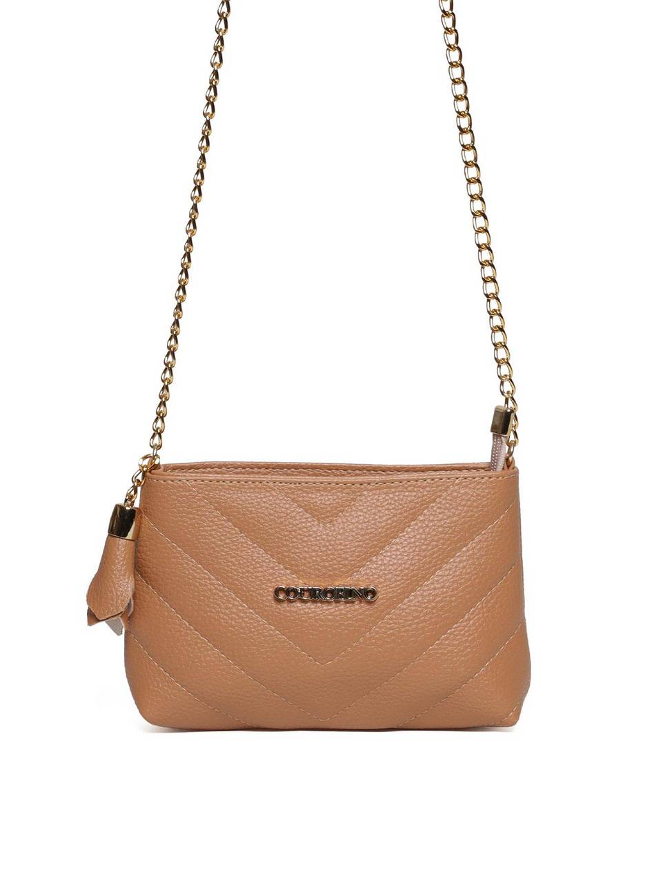 Bolsa Clutch Sintética Tiracolo com Detalhes em Costura - Nude BSI-5961 - NU