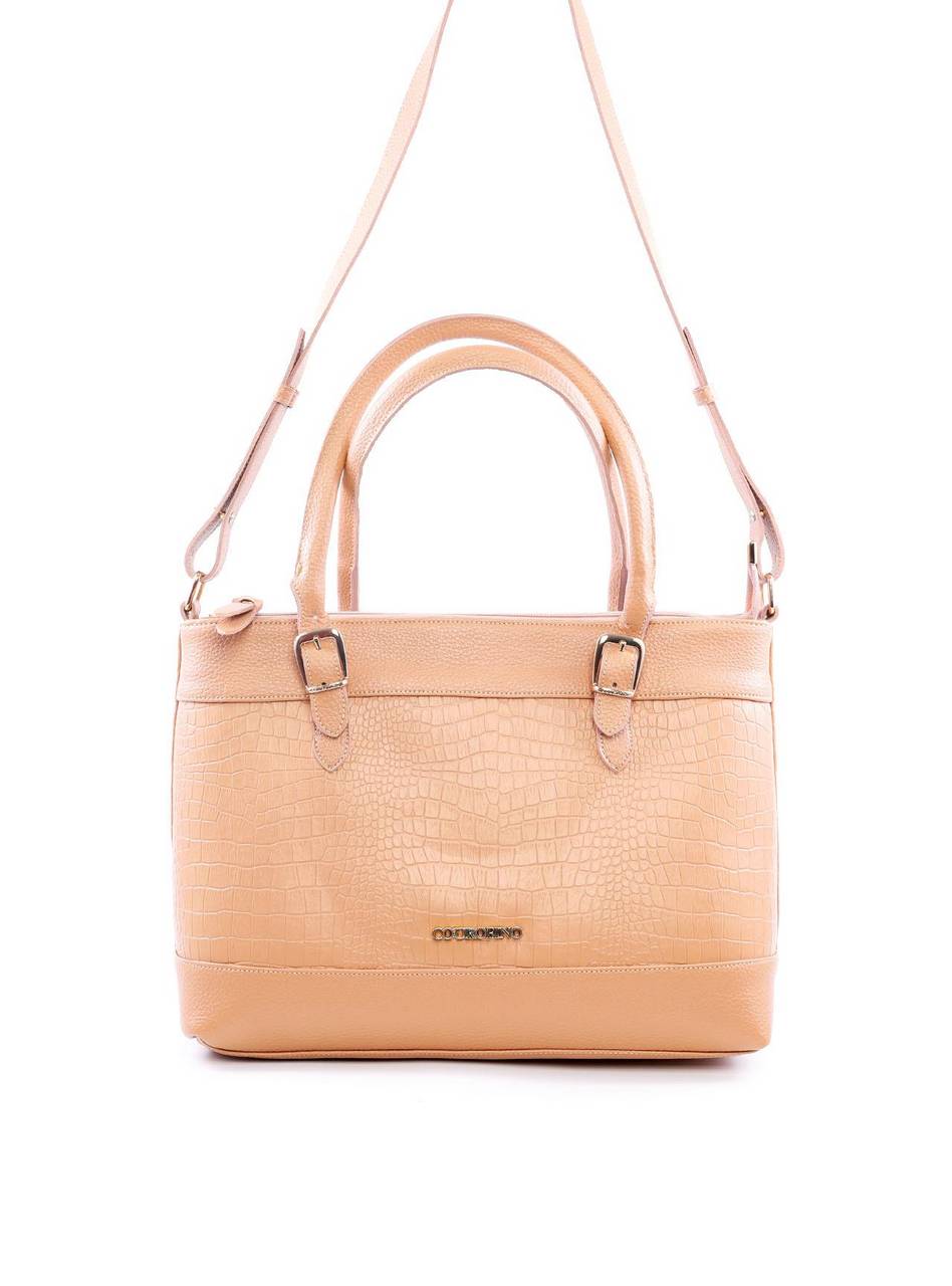 Bolsa Tote Transversal com Alça Dupla com Fivelas - Nude BSI-6085 - NU