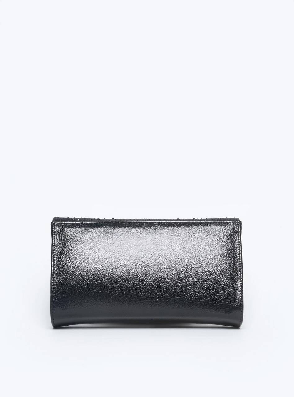 Bolsa Clutch Pequena Tiracolo Tampa Brilhosa Preta BSI-5874 - PR