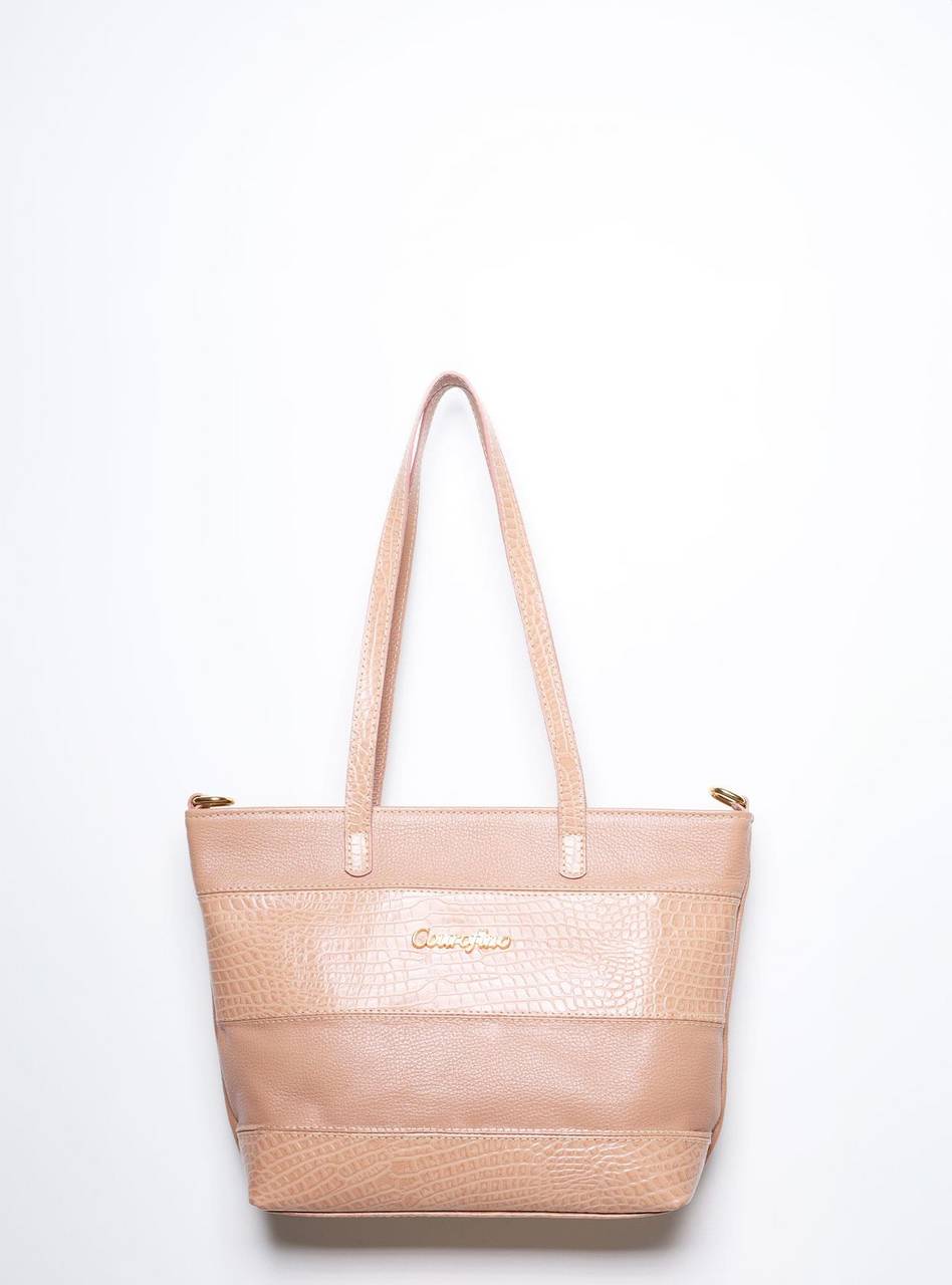 Bolsa Tote Média Couro Transversal Nude BSI-5861 - NU