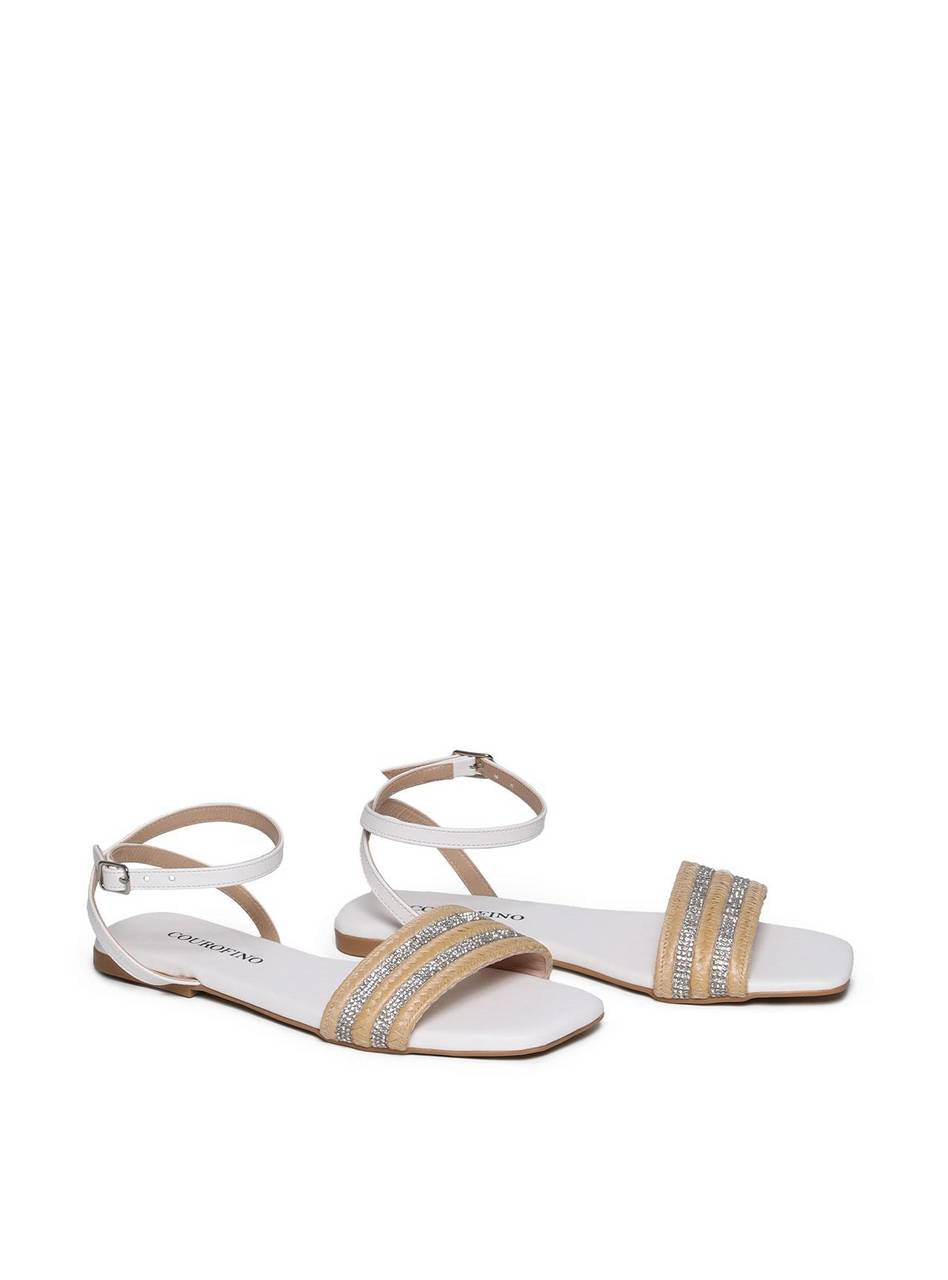Sandália Feminina Rasteira Rosto Palha - Branca SDI-11641 - BR