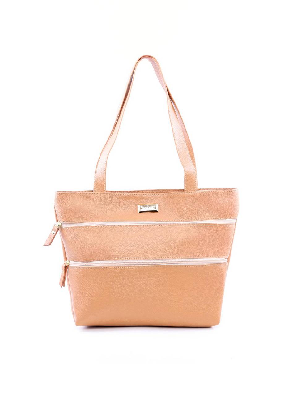 Bolsa Tote Tiracolo com Dois Bolsos Frontais - Nude BSI-6095 - NU