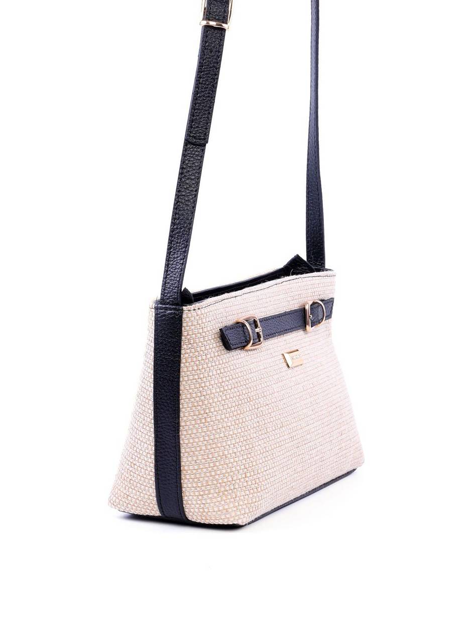 Bolsa Transversal Palha com Detalhes de Fivelas - Preta BSI-6026 - PR