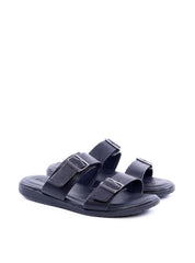 Chinelo Masculino Slide em Couro com Duas Fivelas - Preta SDI-11768 - PR