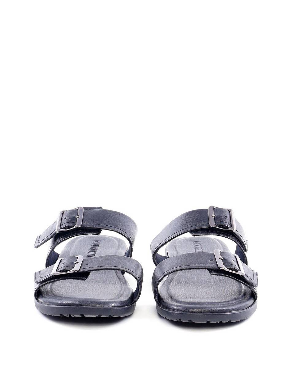 Chinelo Masculino Slide em Couro com Duas Fivelas - Preta SDI-11768 - PR