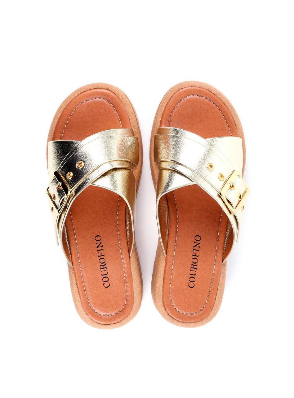 Sandália Flatform com Tiras Cruzadas - Ouro SDI-11726 - AU