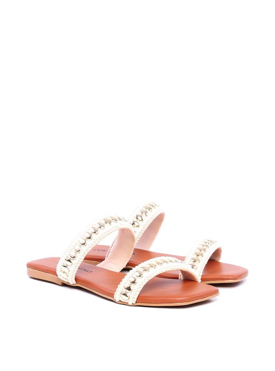 Sandália Feminina Rasteira com Duas Tiras de Crochê - Castor SDI-11695 - CS