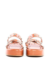 Flatform com Tiras Cruzadas e Rebites - Nude SDI-11819 - NU