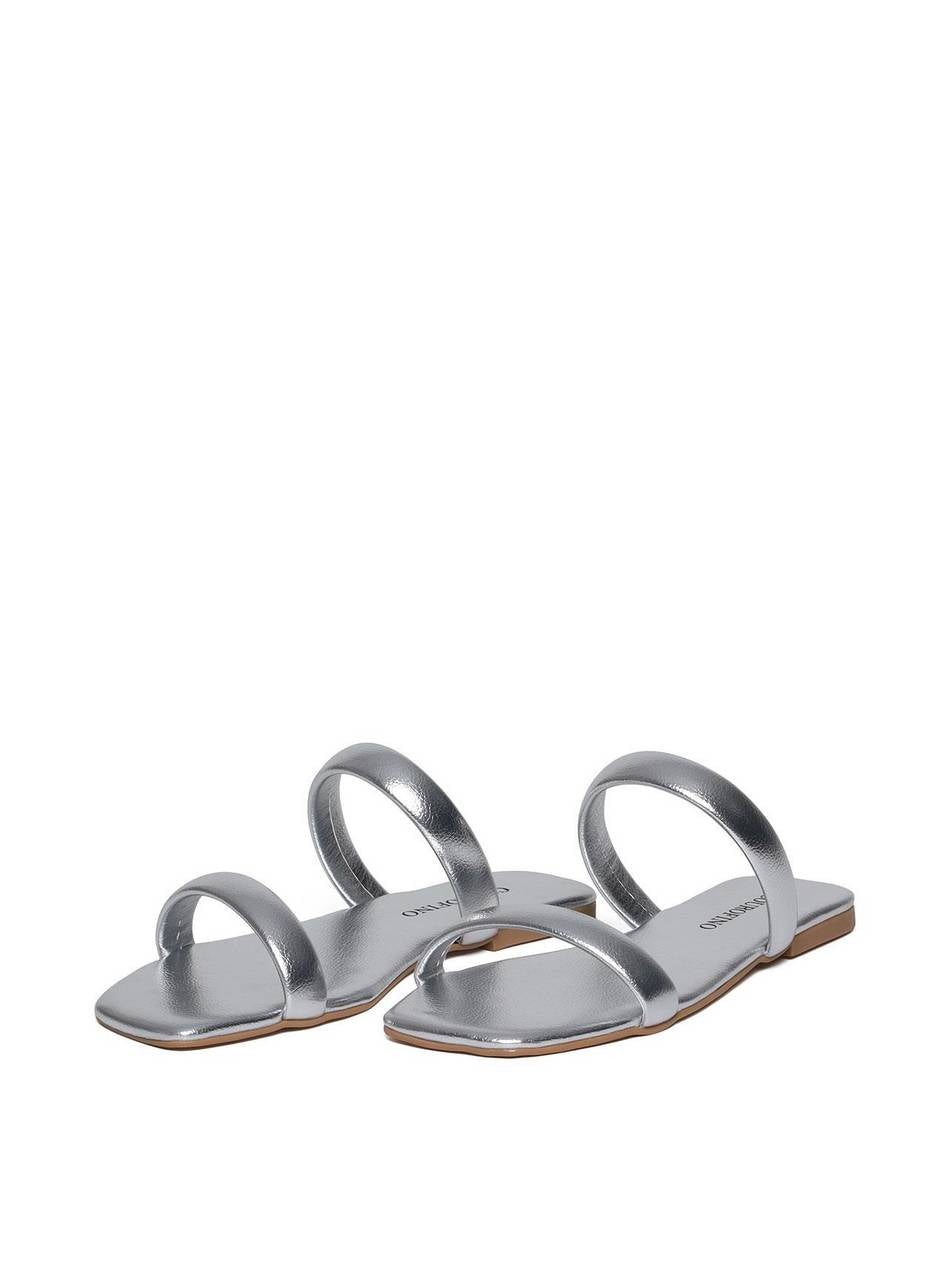 Sandália Feminina Rasteira Duas Tiras - Prata SDI-11620 - PT