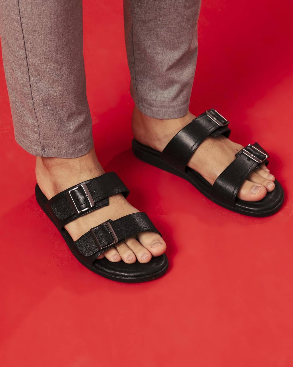 Chinelo Masculino Slide em Couro com Duas Fivelas SDI-11768 - CA