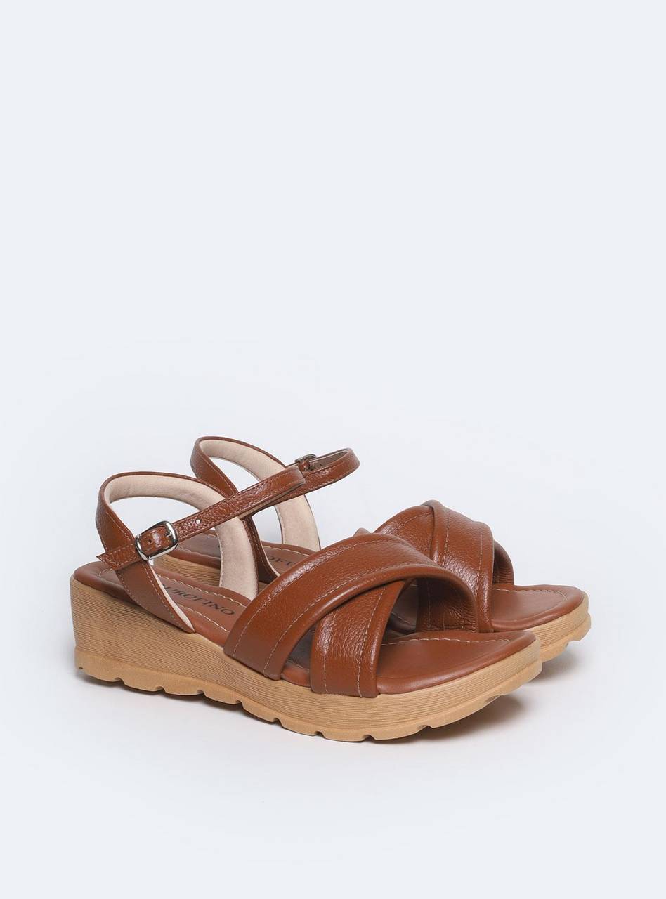 Sandália Feminina Couro Anabela Tiras Cruzadas - Castor SDI-11576 - CS