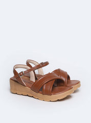 Sandália Feminina Couro Anabela Tiras Cruzadas - Castor SDI-11576 - CS