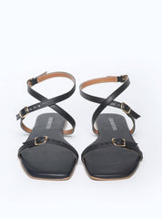 Sandália Feminina Rasteira Fivelas - Preta SDI-11559 - PR