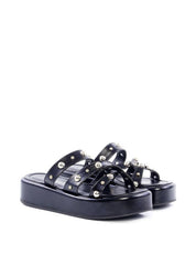 Flatform com Tiras Cruzadas e Rebites - Preta SDI-11819 - PR