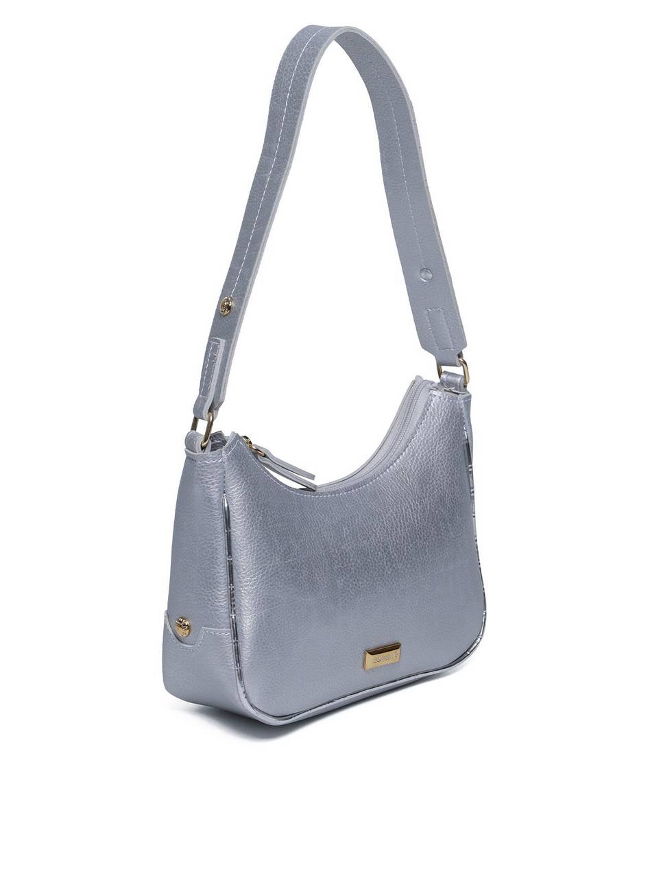Bolsa Hobo de Ombro com Detalhes na Lateral - Prata BSI-5952 - PT