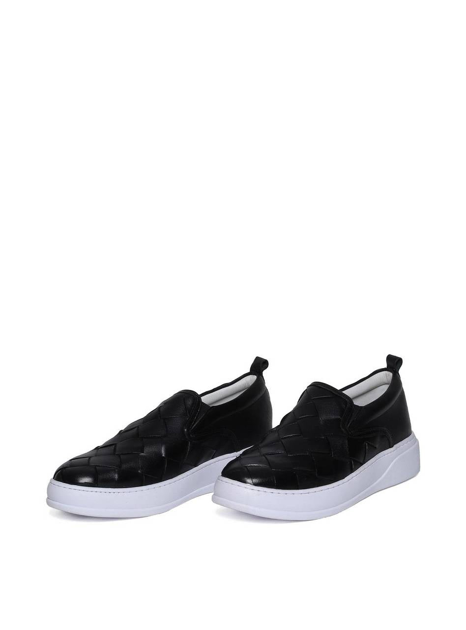 Calçado Masculino Sapatênis Entrelaçado Couro - Preta SP-11627 - PR