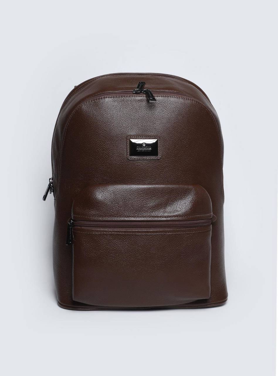 Mochila Masculina Casual Couro Grande Bolso Frontal Cacau MEI-440 - CA