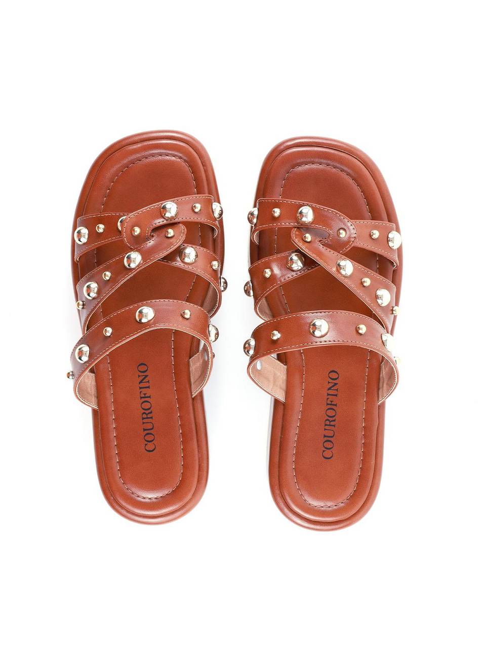 Flatform com Tiras Cruzadas e Rebites - Castor SDI-11819 - CS