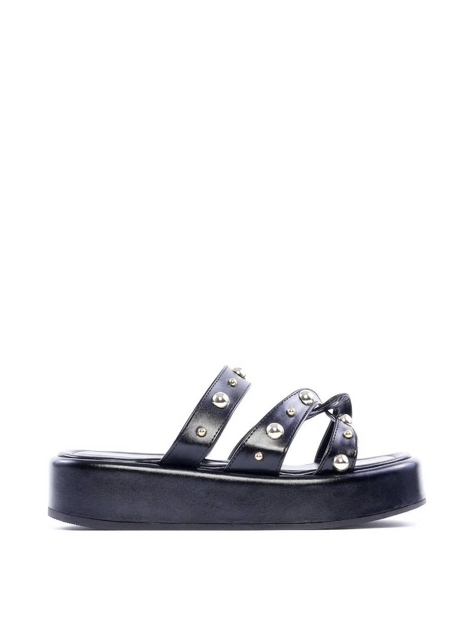 Flatform com Tiras Cruzadas e Rebites - Preta SDI-11819 - PR