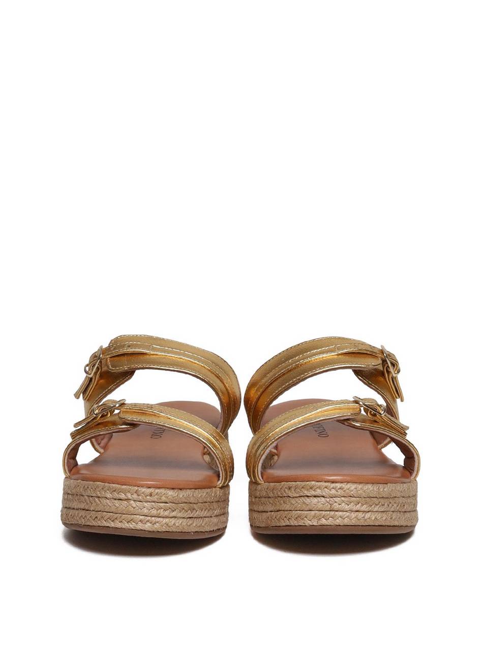 Sandália Flatform Salto em Cordas com Duas Tiras com Fivelas - Ouro SDI-11677 - AU