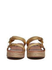 Sandália Flatform Salto em Cordas com Duas Tiras com Fivelas - Ouro SDI-11677 - AU