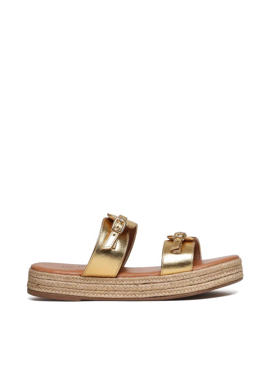Sandália Flatform Salto em Cordas com Duas Tiras com Fivelas - Ouro SDI-11677 - AU