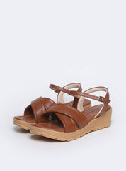 Sandália Feminina Couro Anabela Tiras Cruzadas - Castor SDI-11576 - CS