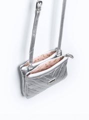 Bolsa Clutch Pequena Duas Divisórias Couro Prata BSI-3728 - PT