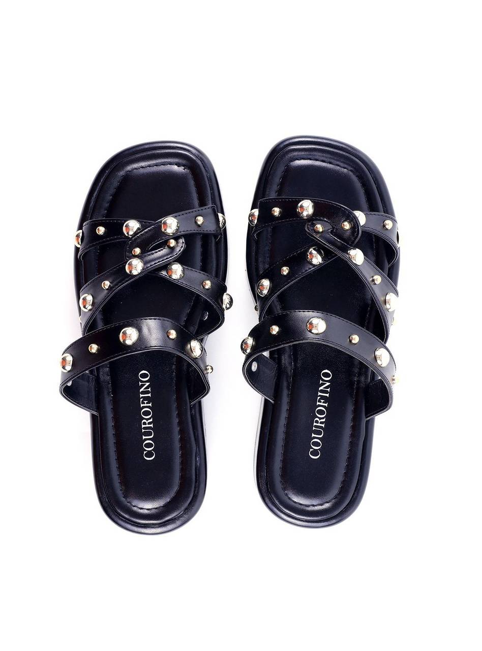 Flatform com Tiras Cruzadas e Rebites - Preta SDI-11819 - PR