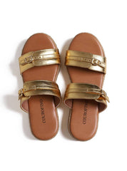 Sandália Flatform Salto em Cordas com Duas Tiras com Fivelas - Ouro SDI-11677 - AU