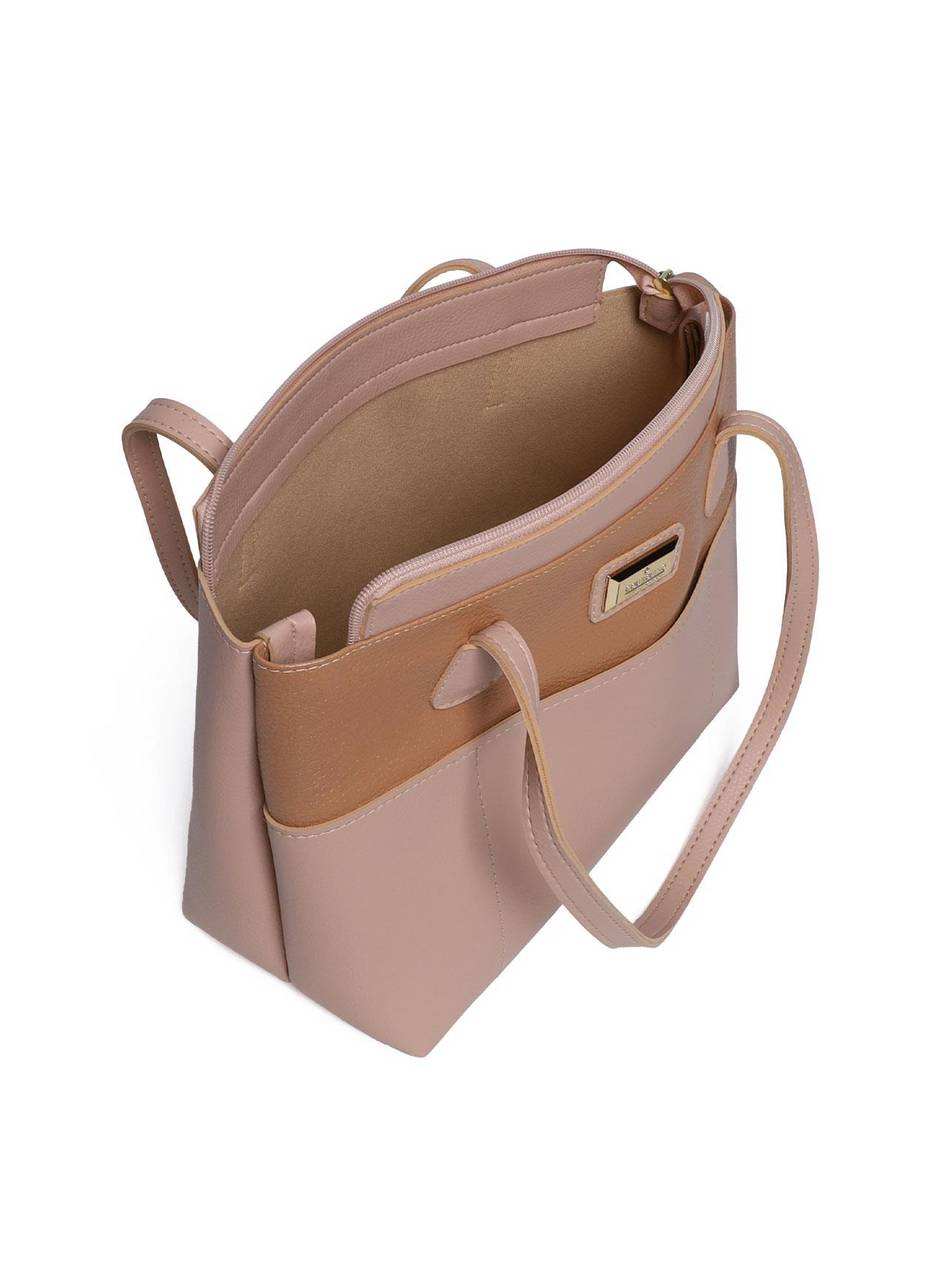 Bolsa Tote Tiracolo com Bolso Frontal e Zipper - Nude BSI-5976 - NU