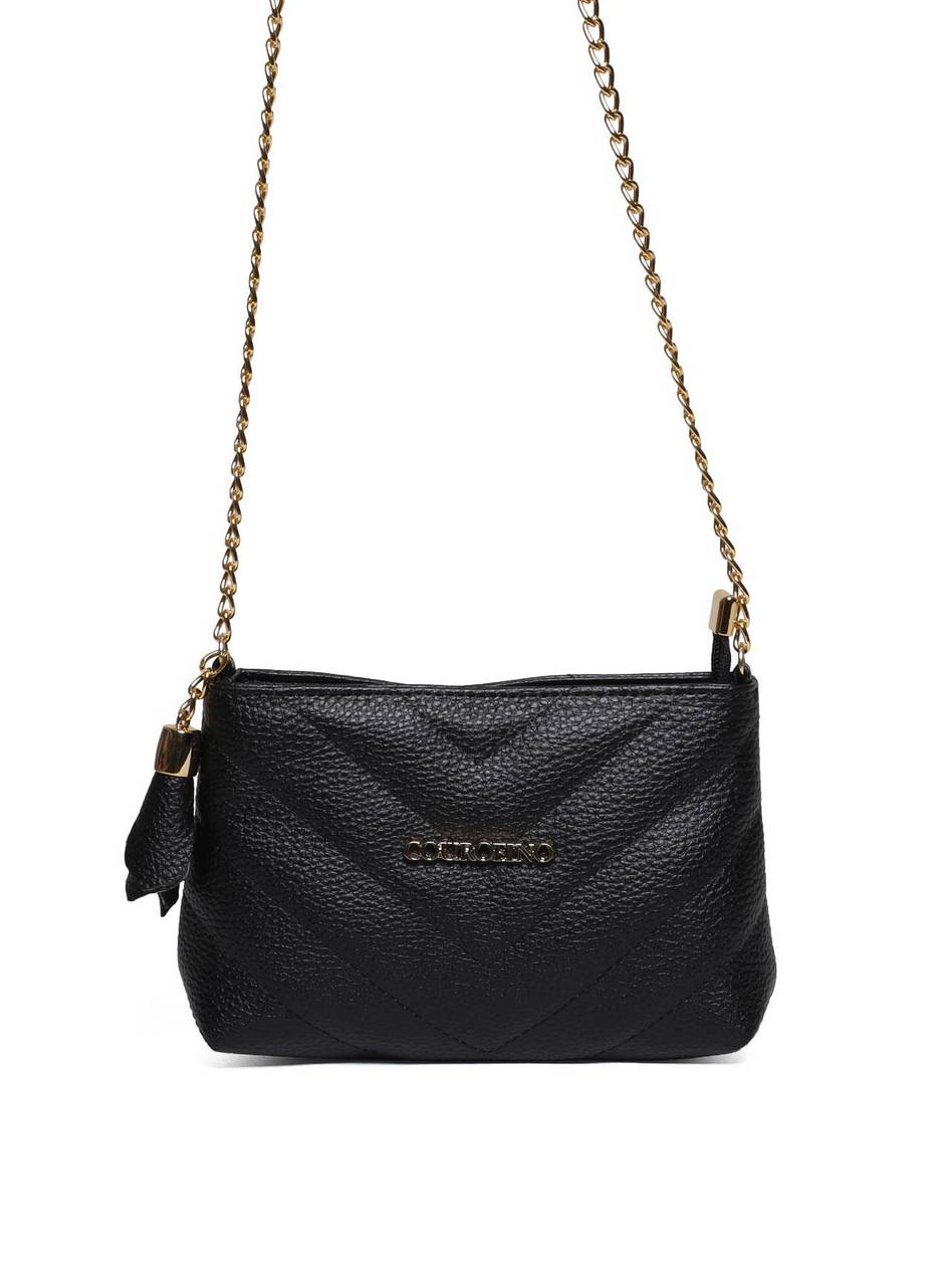 Bolsa Clutch Sintética Tiracolo com Detalhes em Costura - Preta BSI-5961 - PR