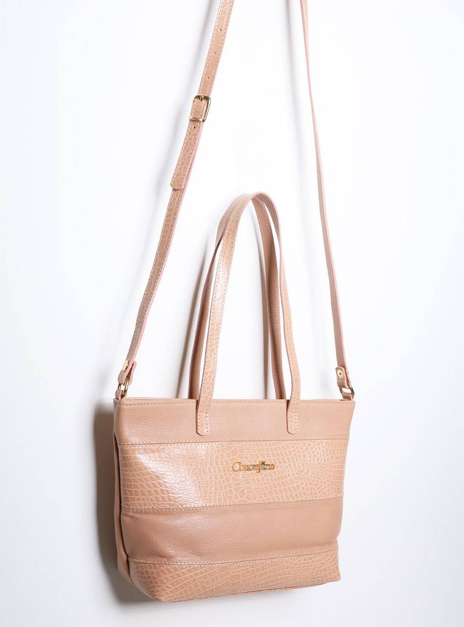 Bolsa Tote Média Couro Transversal Nude BSI-5861 - NU