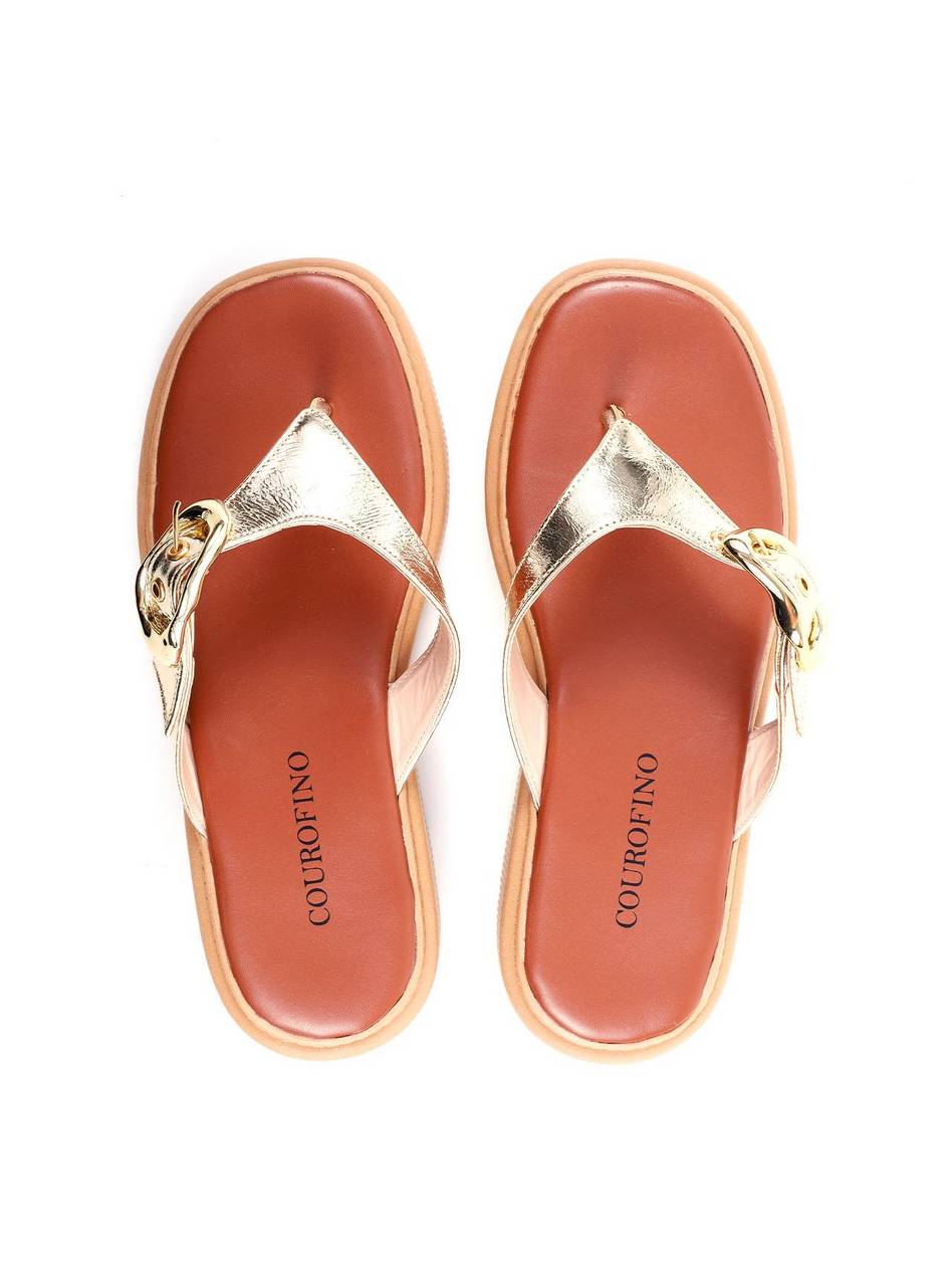 Sandália Flatform Dedo com Fivela - Ouro SDI-11757 - AU