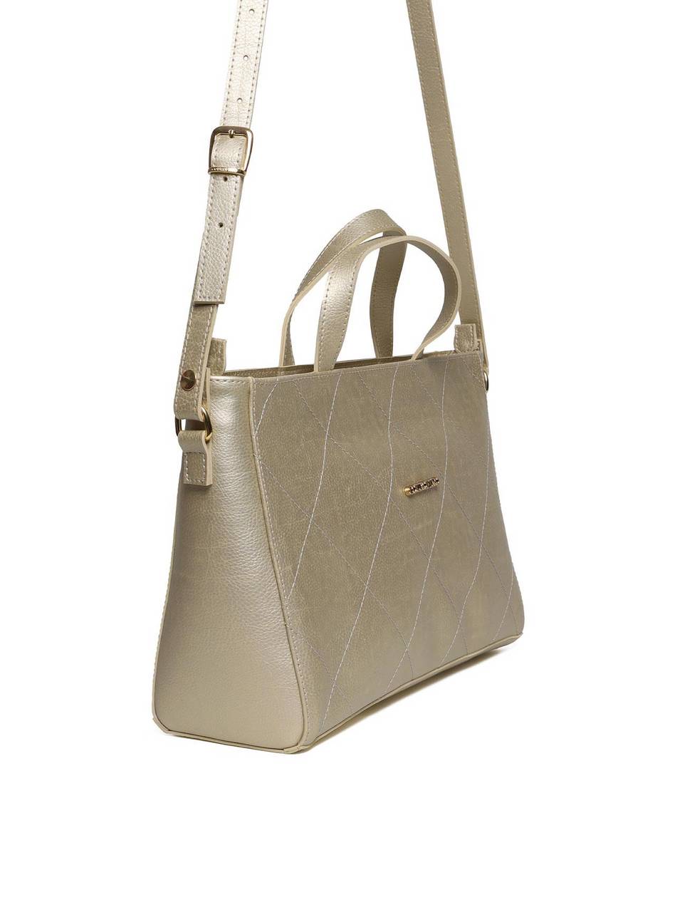 Bolsa Tote Tiracolo com Detalhe Frontal de Costuras - Ouro BSI-5993 - AU