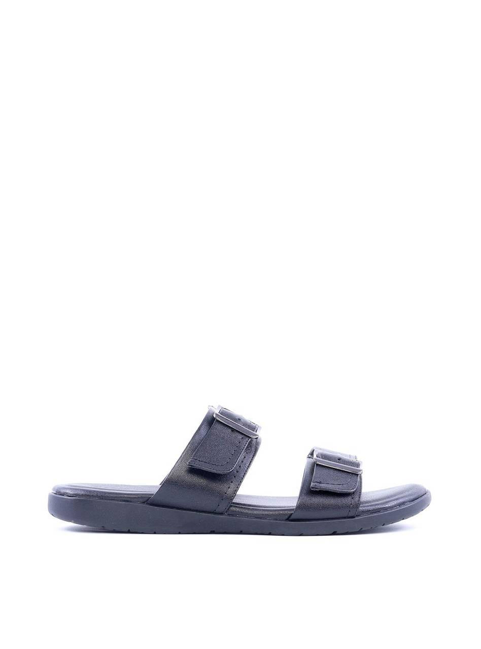 Chinelo Masculino Slide em Couro com Duas Fivelas - Preta SDI-11768 - PR
