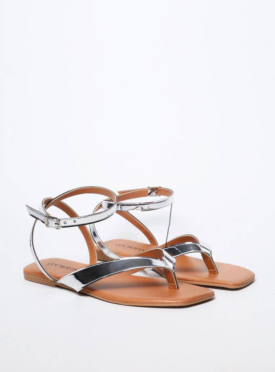 Sandália Feminina Rasteiras Slim - Prata SDI-11535 - PT