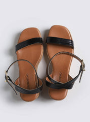 Sandália Feminina Plataforma Anabela Couro - Preta SDI-11561 - PR