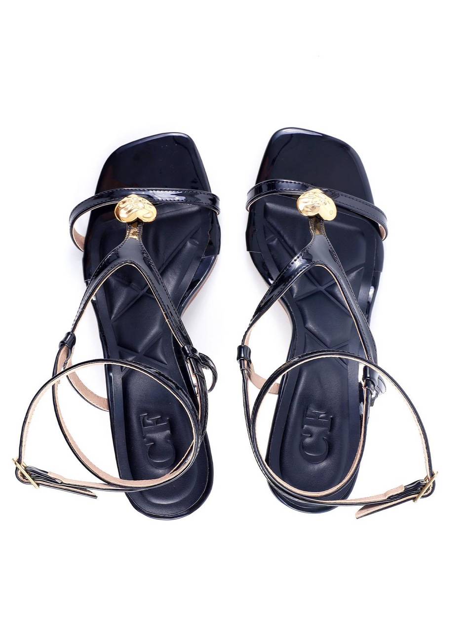 Sandália de Salto com Tiras e Detalhe de Coração - Preta SDI-11764 - PR