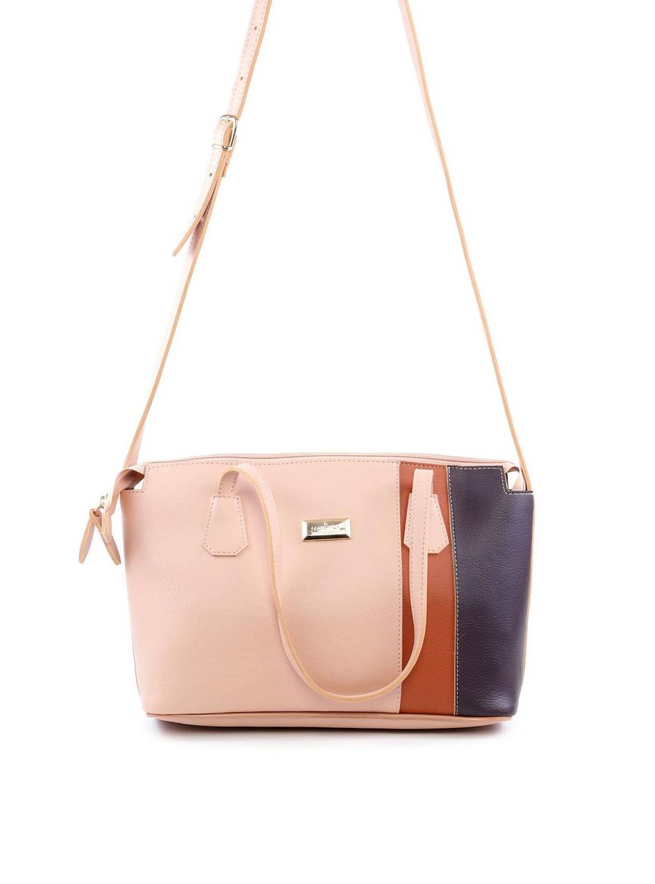 Bolsa Tote com Alça Dupla e Recortes na Vertical - Nude BSI-6125 - NU