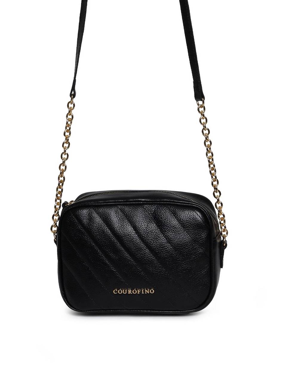 Bolsa Bag Couro Pequena Tiracolo Corrente Preta BSI-5965 PR