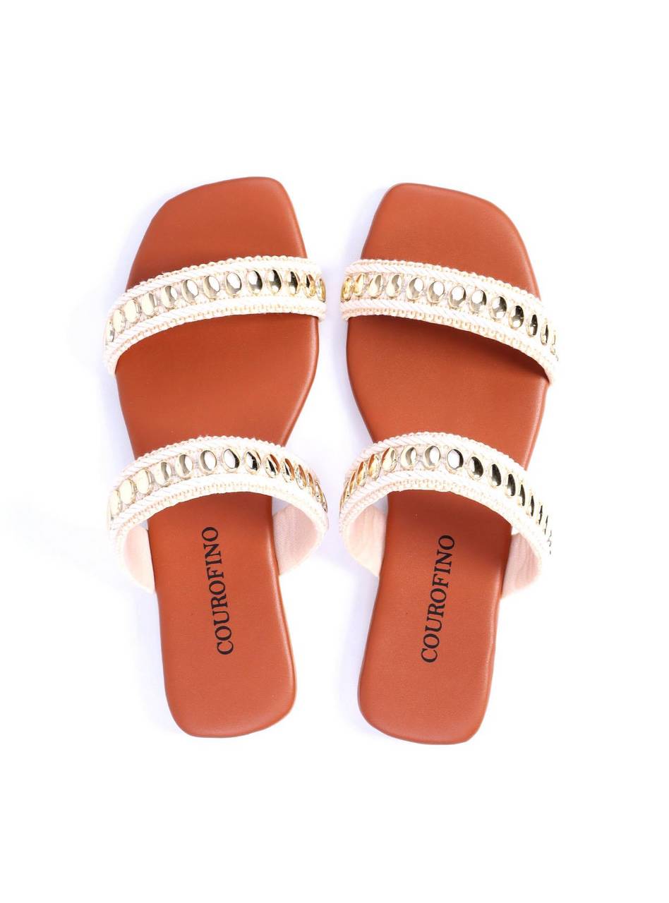 Sandália Feminina Rasteira com Duas Tiras de Crochê - Castor SDI-11695 - CS