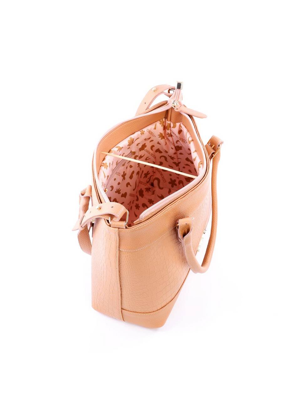 Bolsa Tote Transversal com Alça Dupla com Fivelas - Nude BSI-6085 - NU