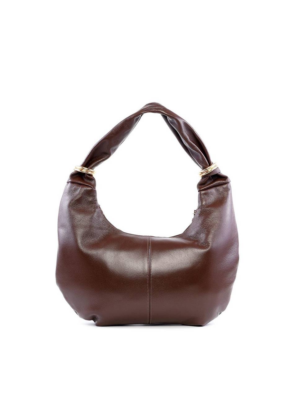 Bolsa Hobo de Couro com Argolas e Bag Charm - Cacau BSI-6226 - CA