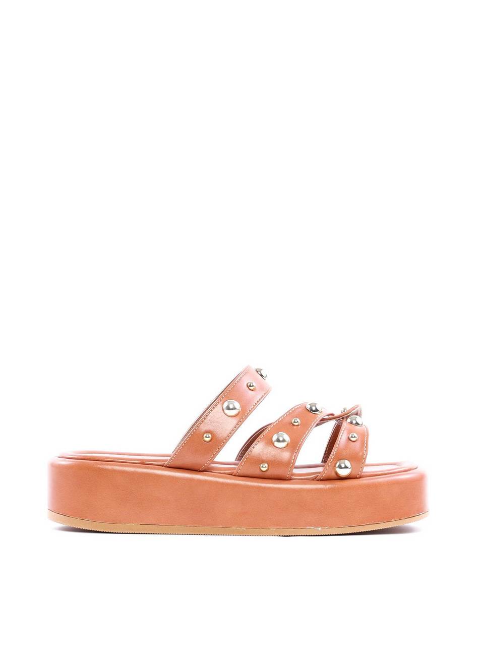 Flatform com Tiras Cruzadas e Rebites - Nude SDI-11819 - NU