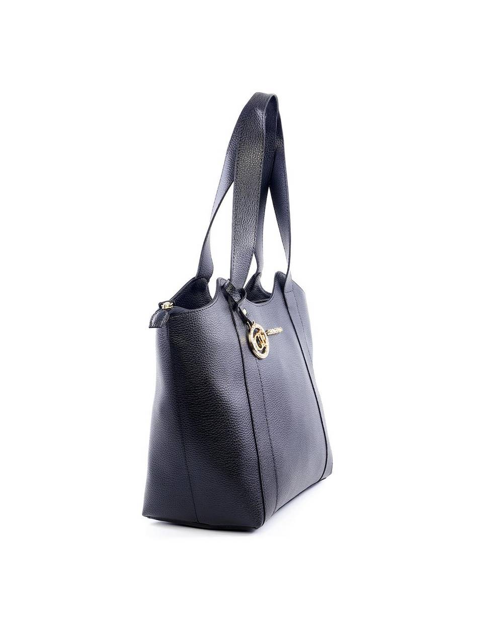 Bolsa Tote Tiracolo Ondulada com Bag Charm - Preta BSI-6109 - PR