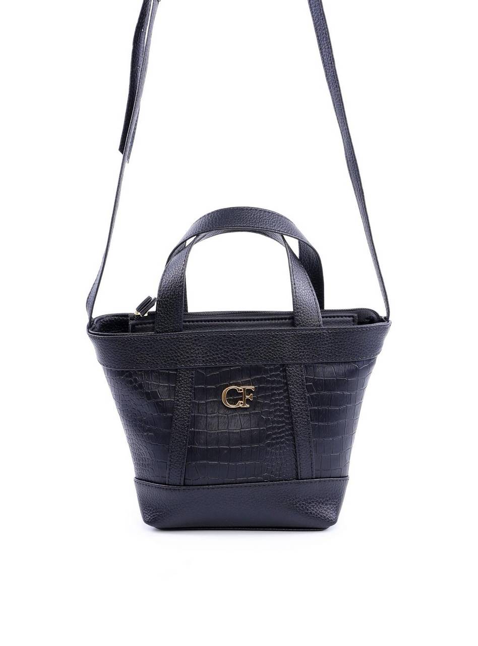 Bolsa Tote com Alça Dupla Geométrica - Preta BSI-6061 - PR