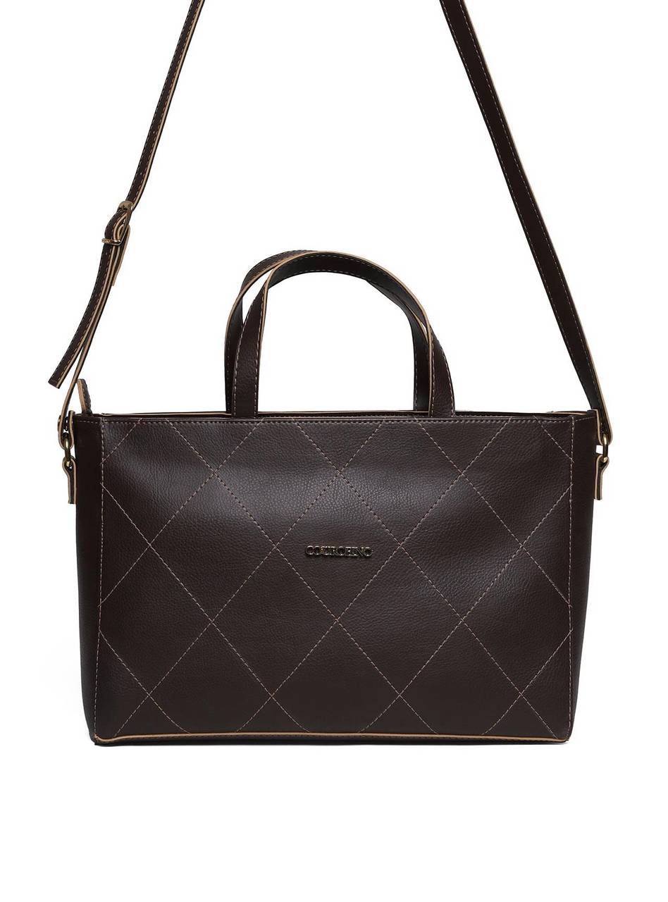 Bolsa Tote Tiracolo com Detalhe Frontal de Costuras - Cacau BSI-5993 - CA