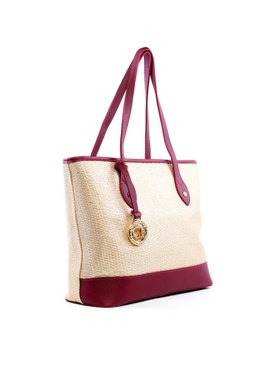Bolsa Shopper em Palha com Bag Charm - Vinho BSI-6247 - VI
